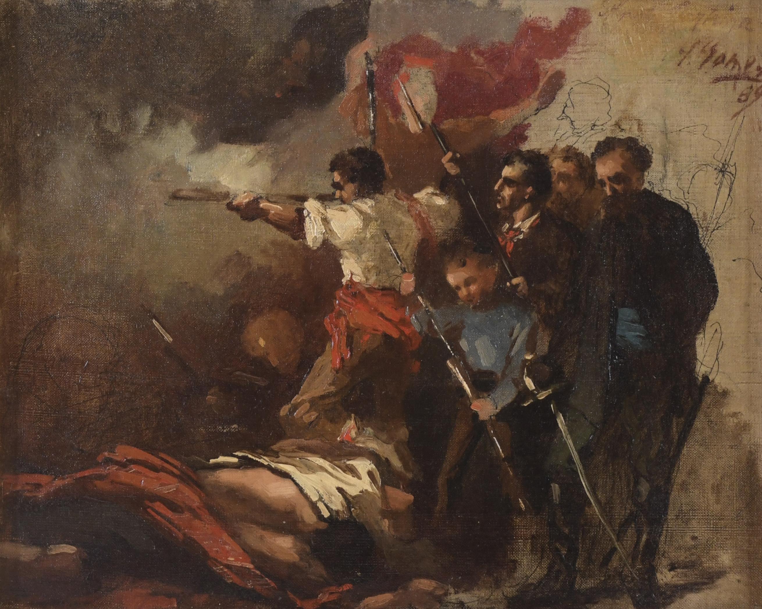 SIMÓ GÓMEZ POLO (1845-1880). "EN LAS BARRICADAS", 1869.