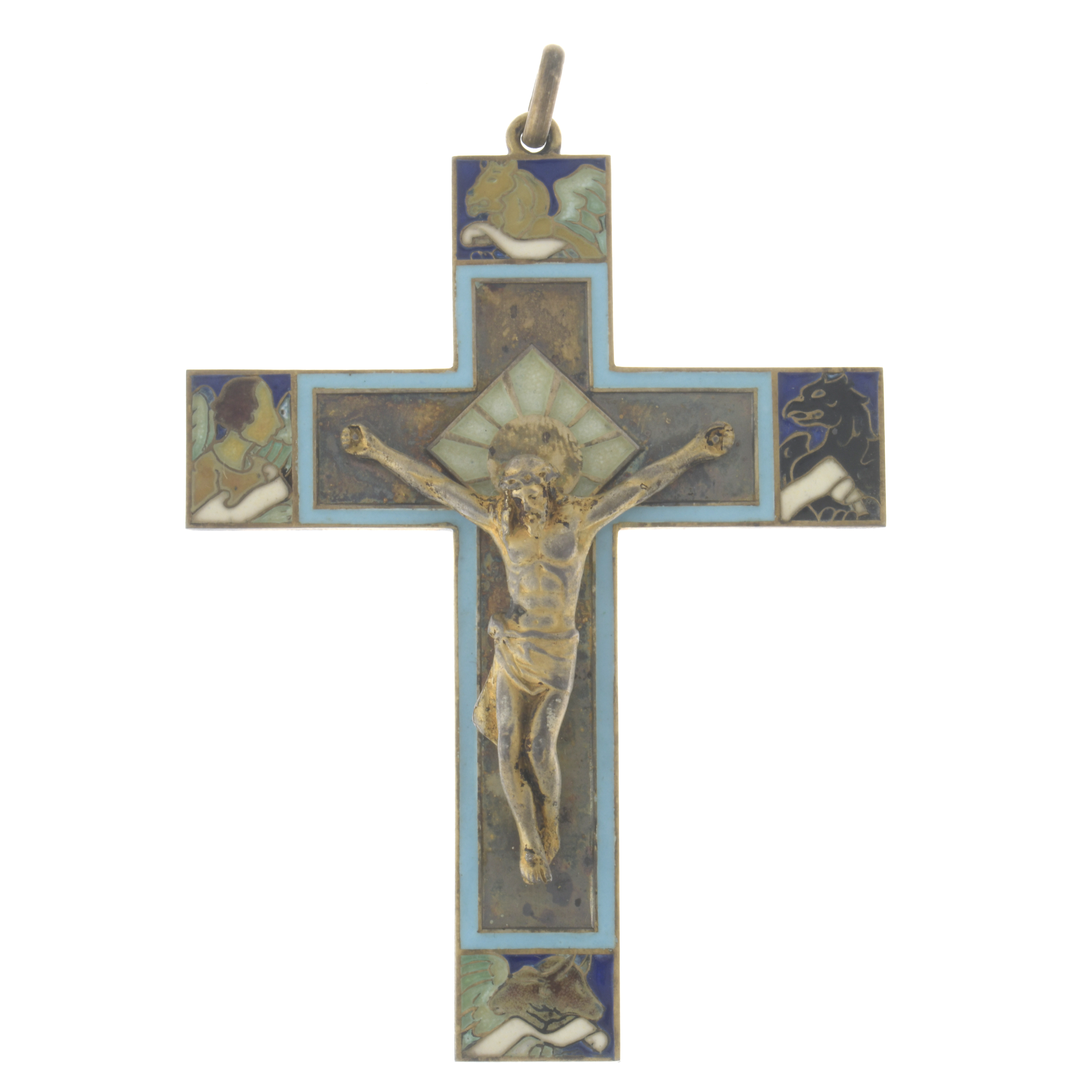 MASRIERA I CARRERAS. SILVER AND ENAMEL CRUCIFIX, EARLY 20TH