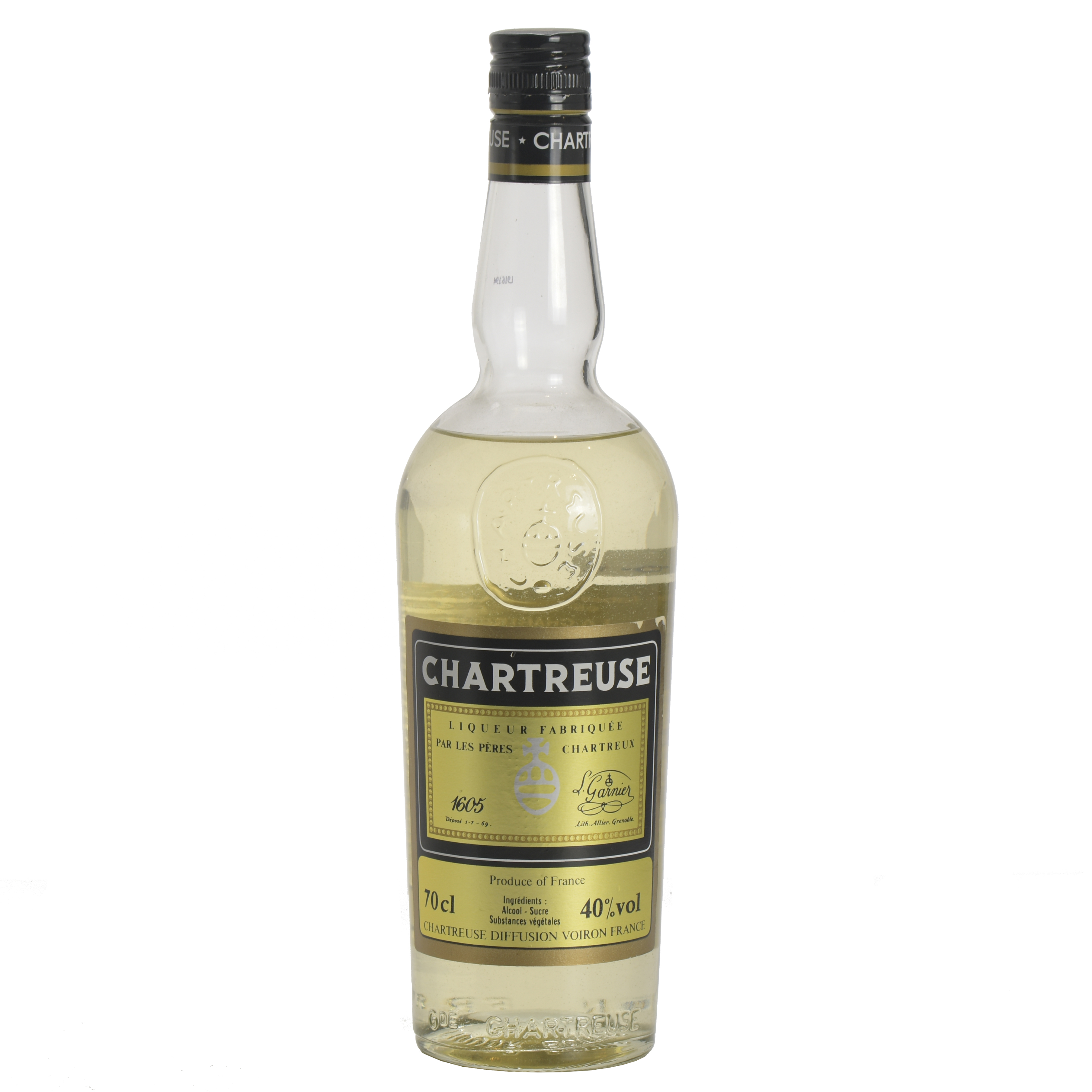 CHARTREUSE. BOTELLA DE LICOR AMARILLO.