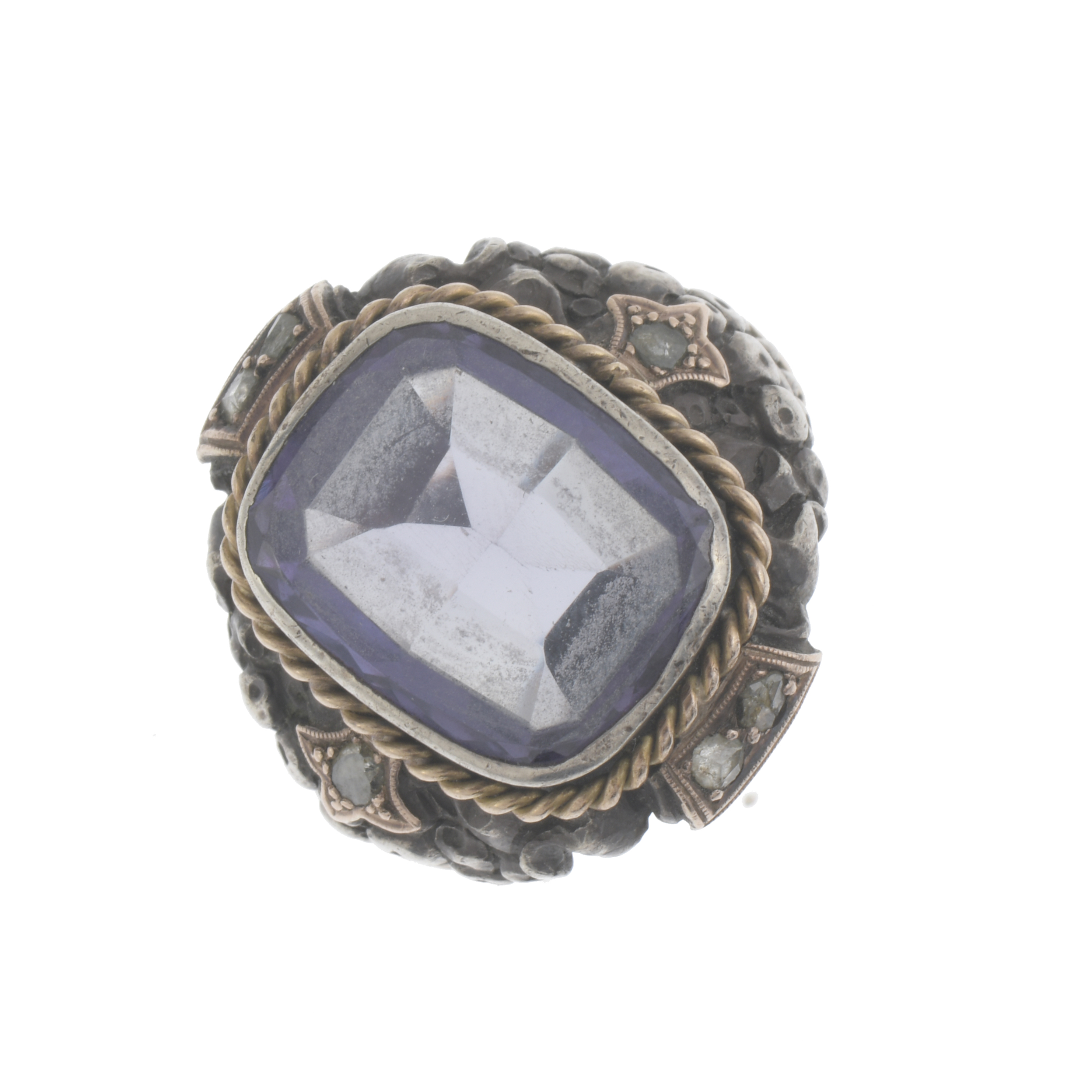 SILVER AND GOLD RING WITH AMETHYST