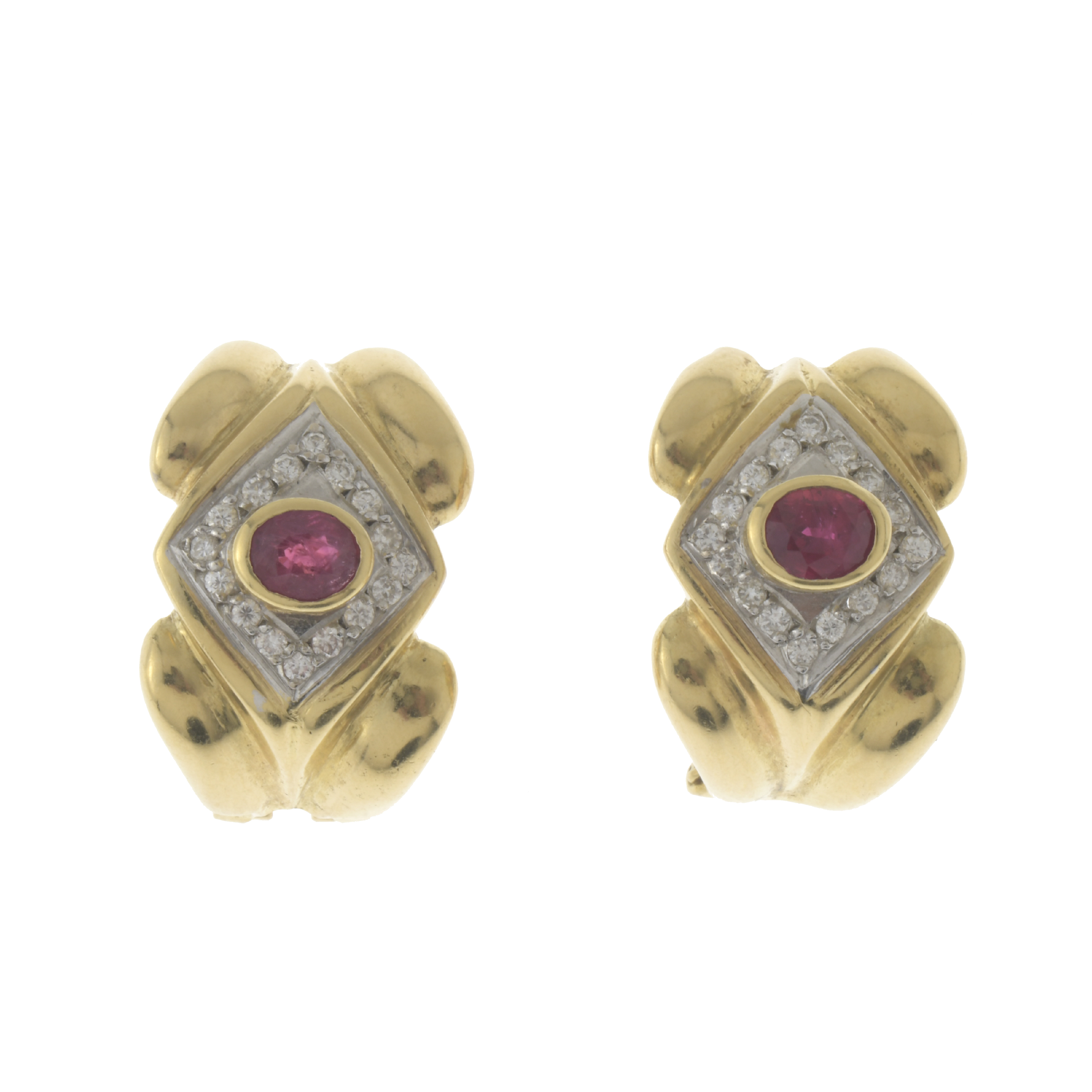 GOLD, RUBIES AND DIAMONDS EARRINGS.