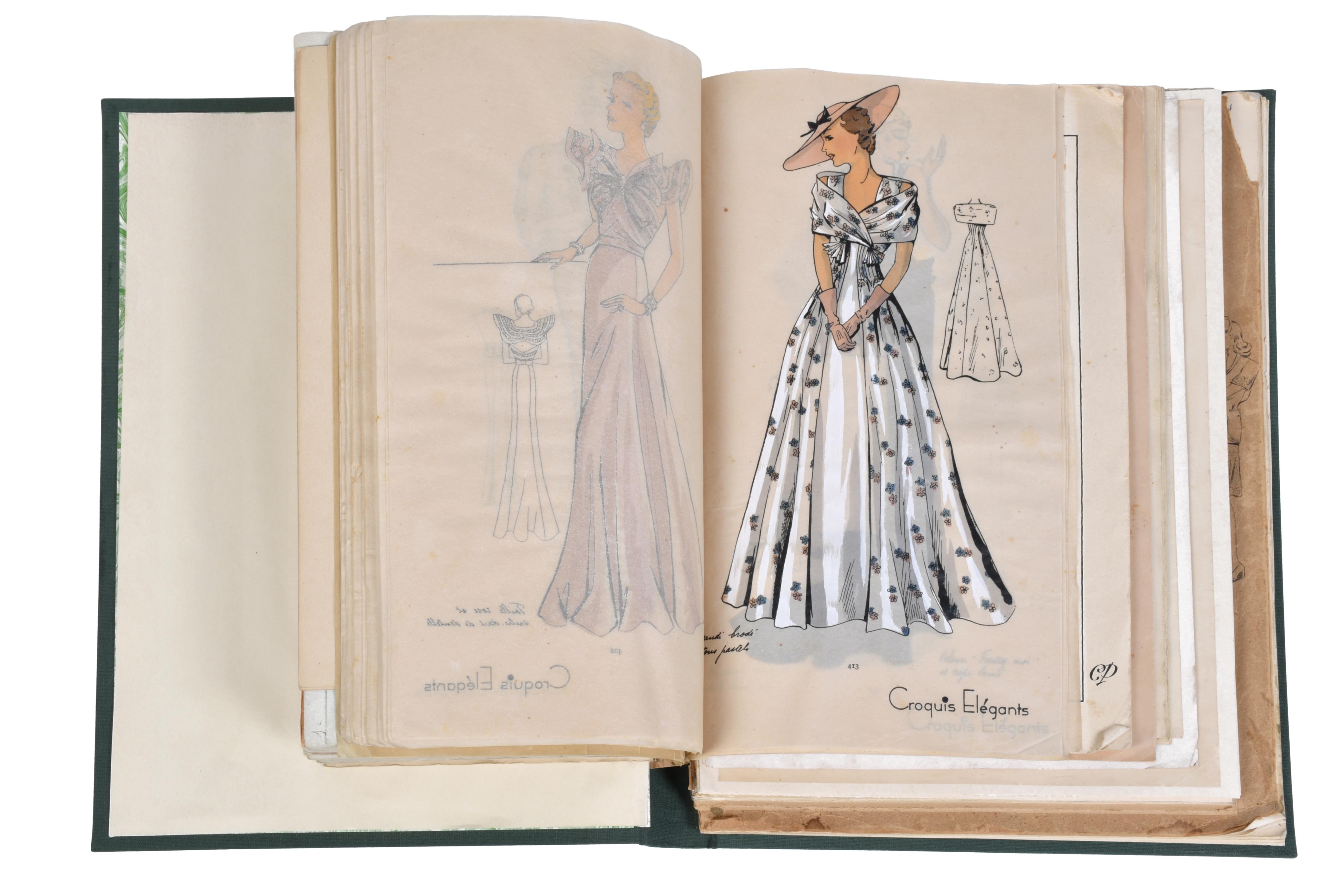 Publication with fashion sketches, circa 1948.