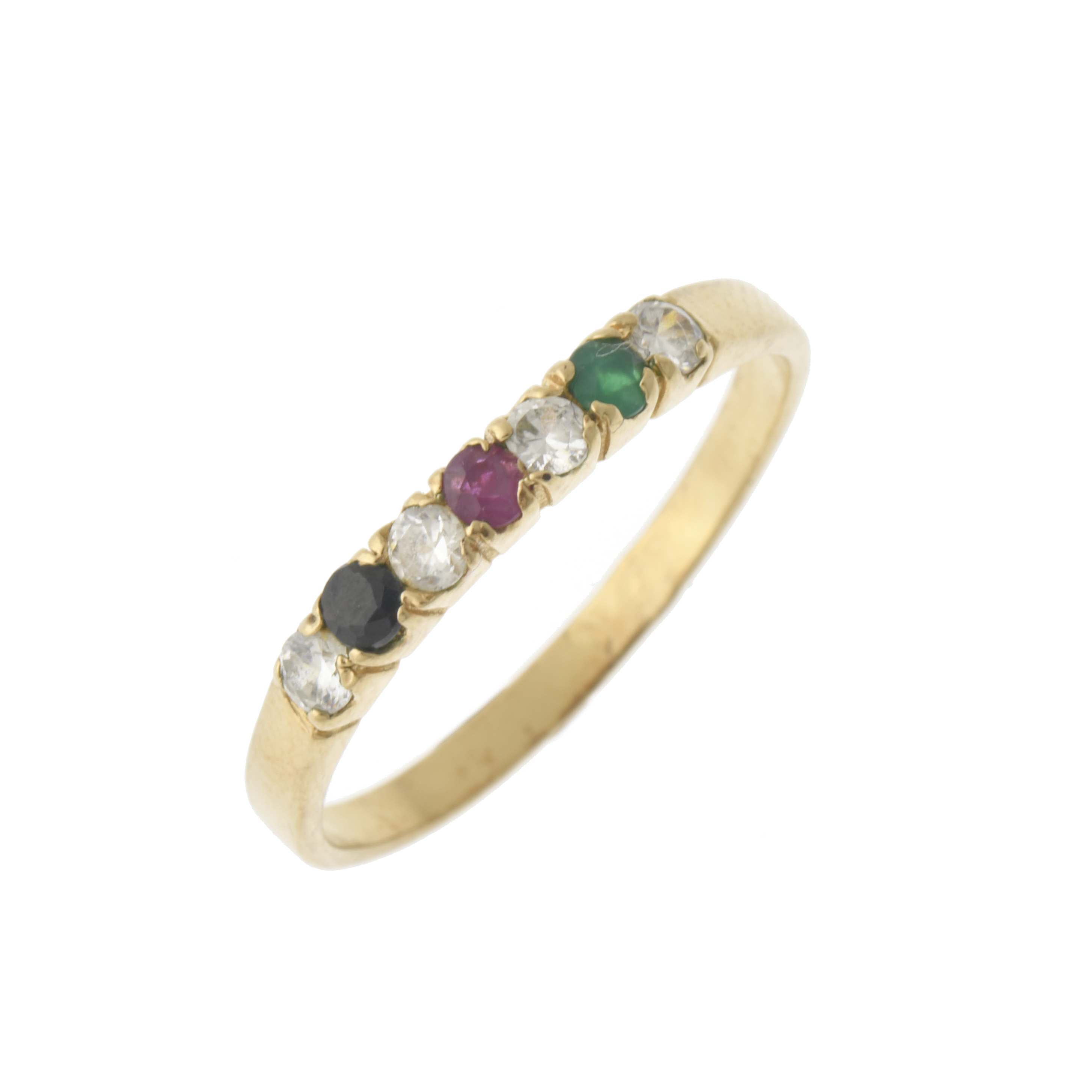 Wedding ring with coloured stones and zircons.