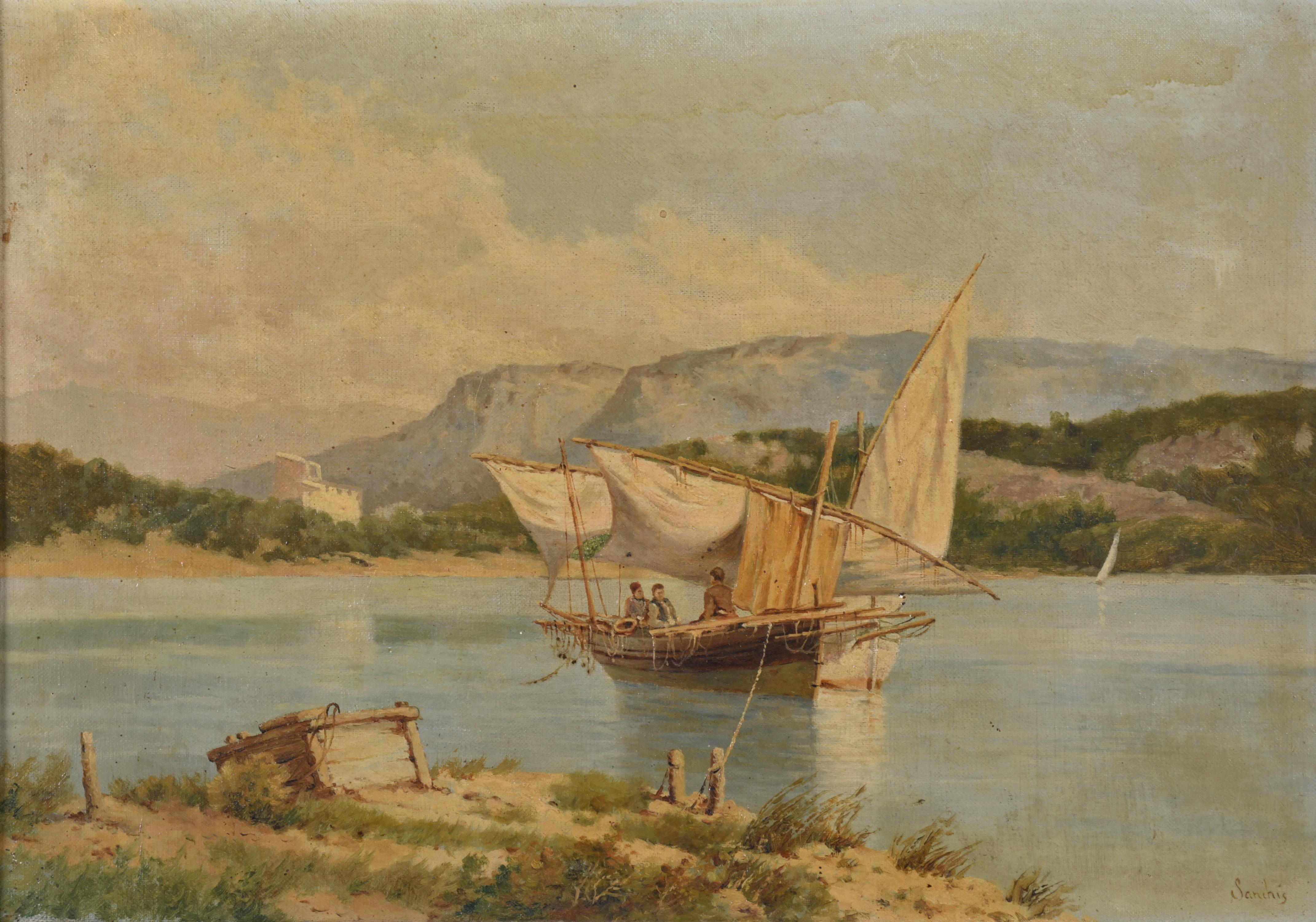 EMILIO SANCHIS (XIX-XX).  "Velero en el lago".