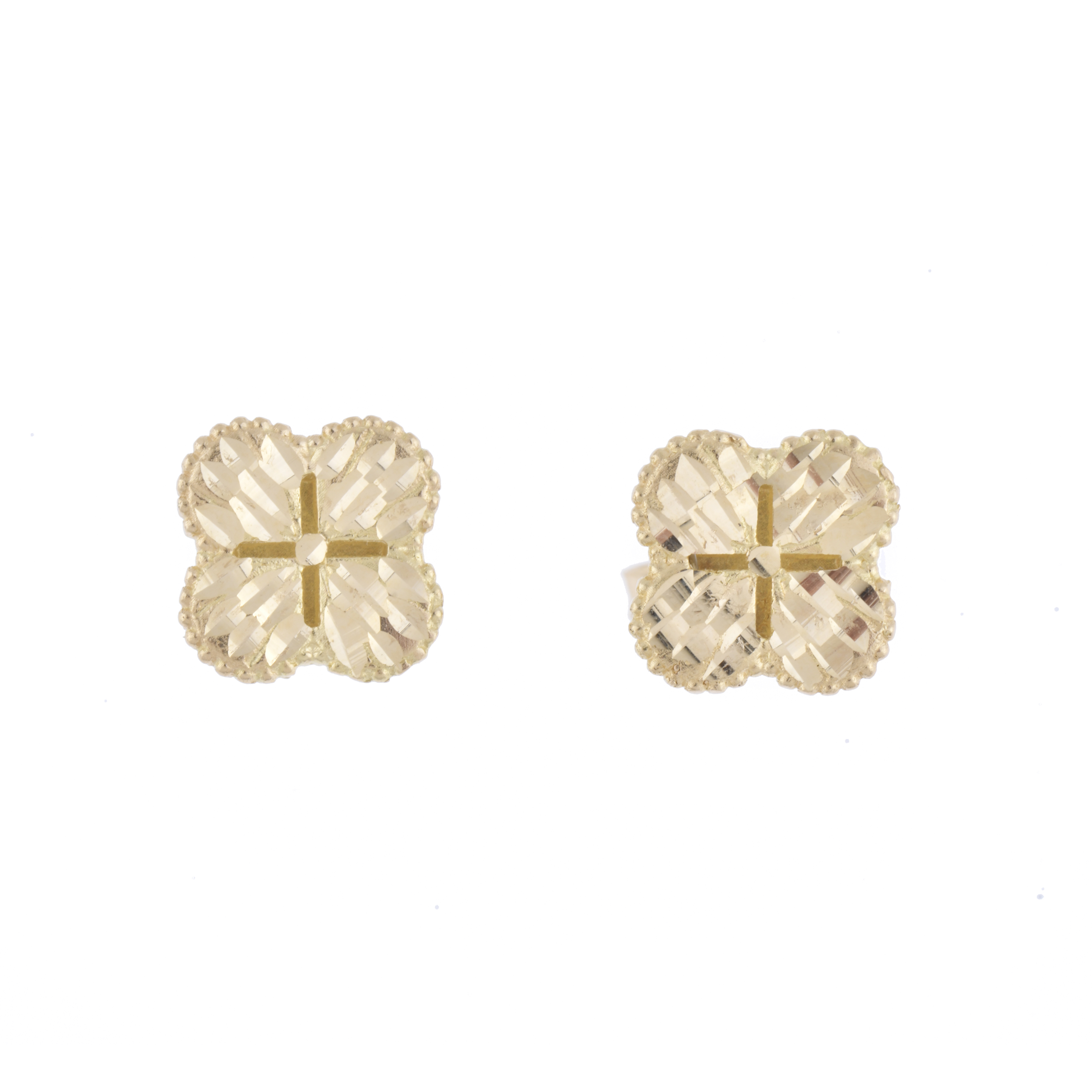 After VAN CLEEF models, &#39;Alhambra&#39; earrings.