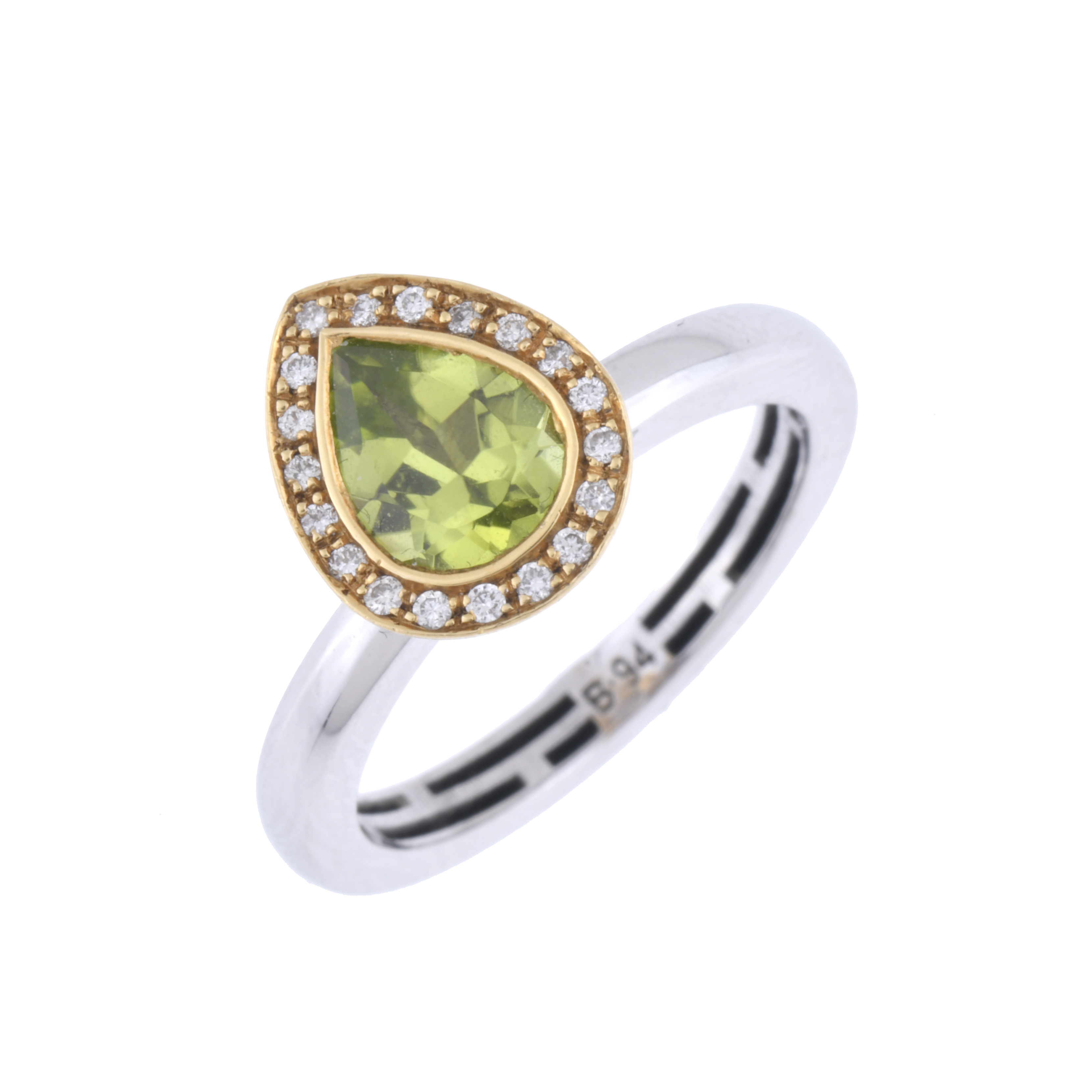 Ring with olivine and diamonds.