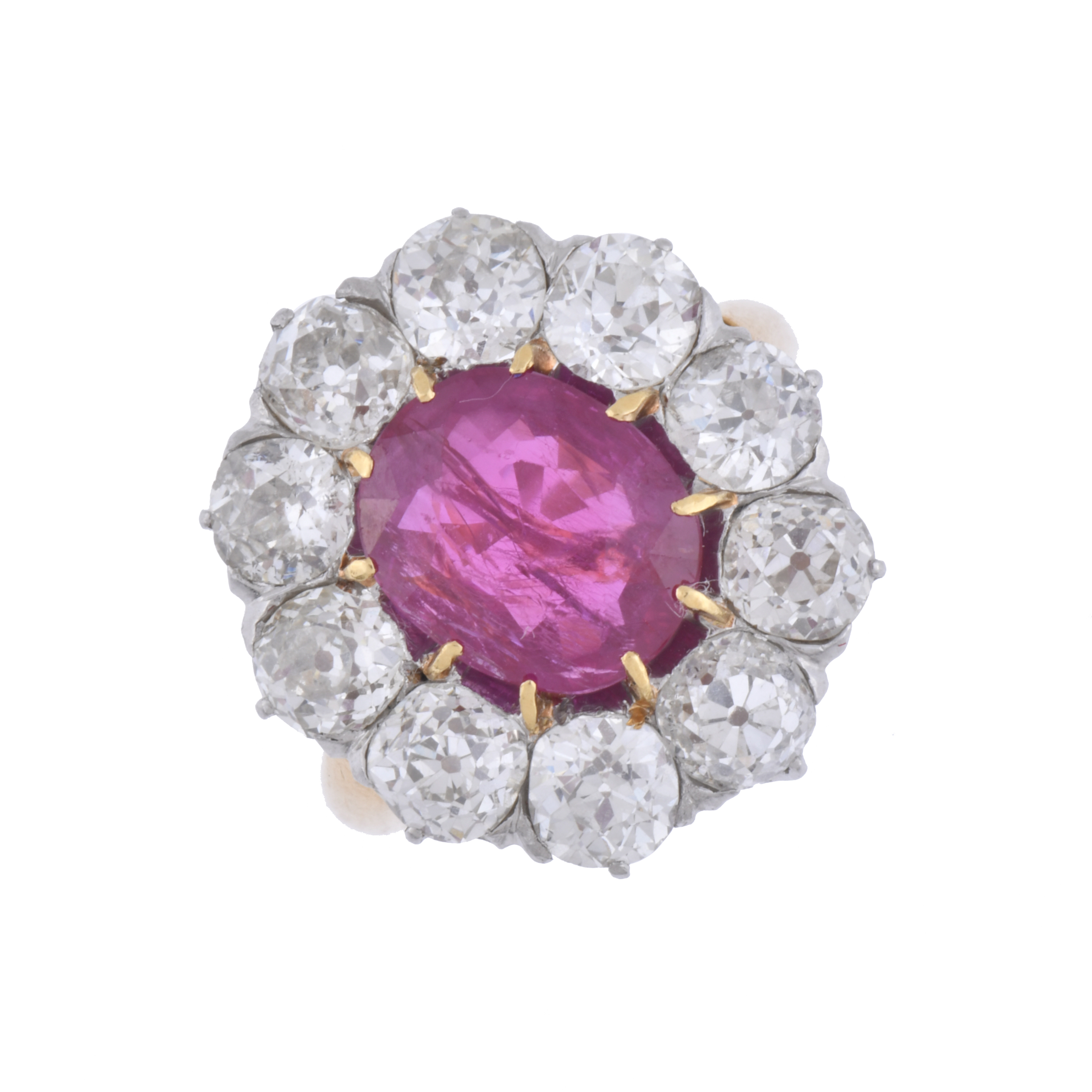 Ruby and diamonds rosette ring.