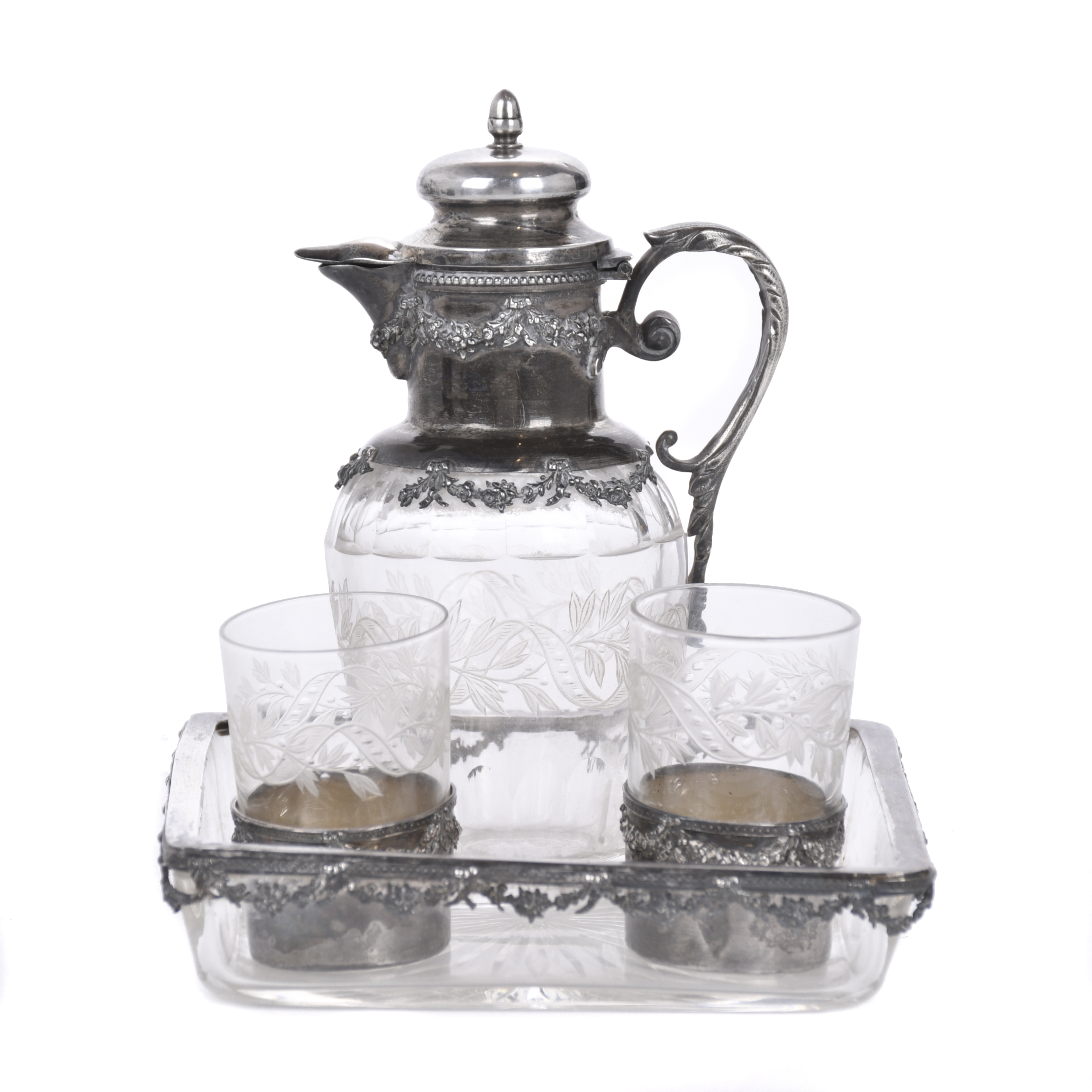 Set comprising a small jug, two small cups and a tray, 20th