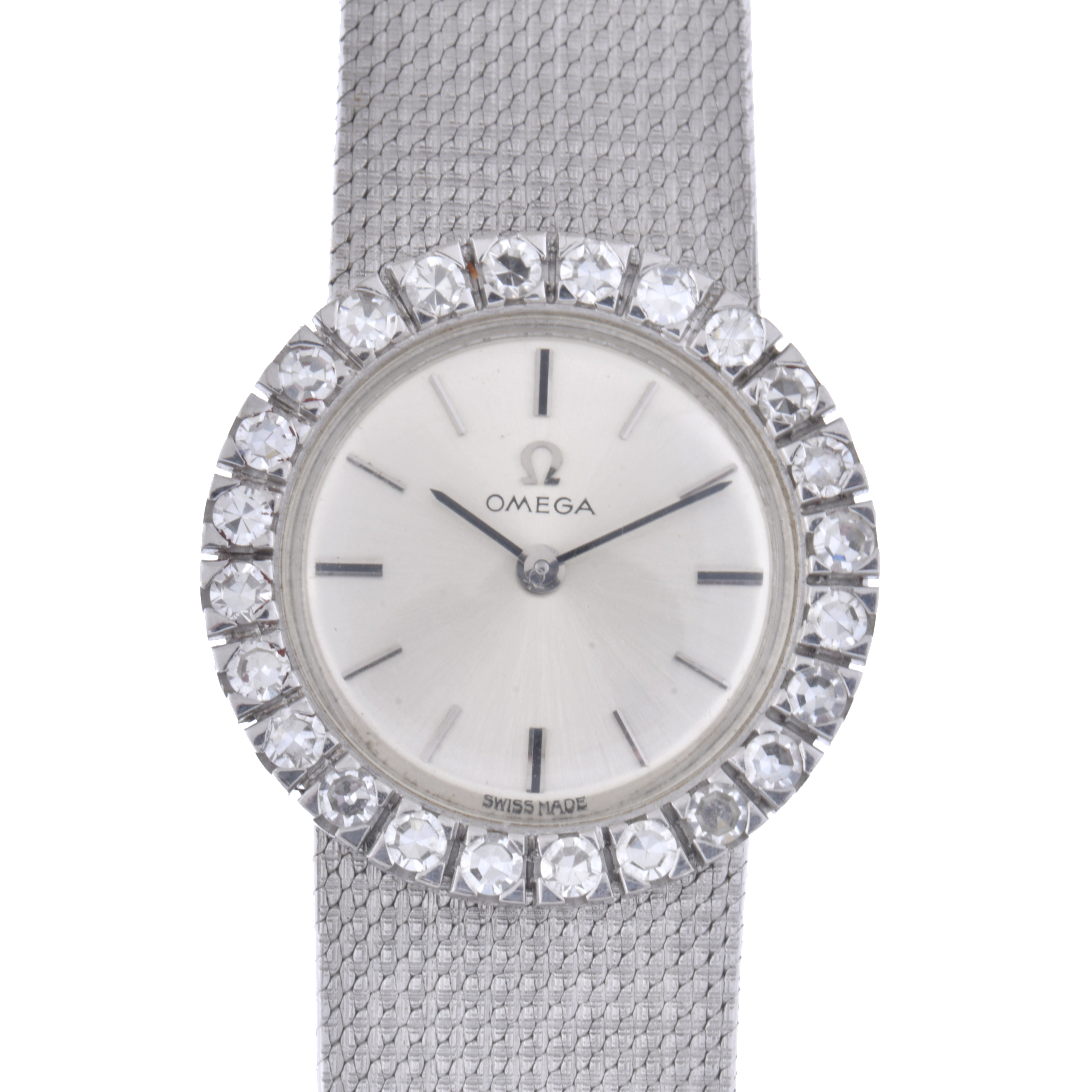 OMEGA, reloj-joya de pulsera con bisel con diamantes. Años 