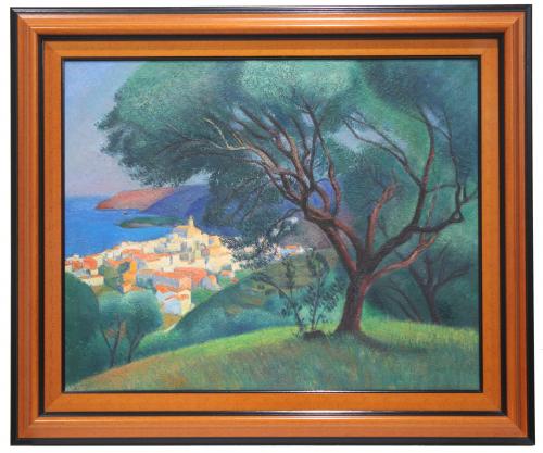 GUILLEM VILLA BASSOLS (1917-2005)"Olivera i el poble de Cadaqués"Óleo sobre lienzo