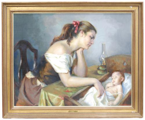 FRANCISCO RIBERA GOMEZ (1907-1990)"Maternal"Óleo sobre lienzo