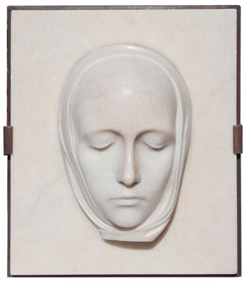 Marble on wood pedestal. Signed A. Wildt under the face. 34 x 29 x 12 cm. 