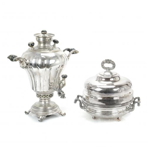 CALENTADOR FRANCÉS Y SAMOVAR RUSO, CIRCA 1840 Y PRIMERAS DÉCADAS SIGLO XX