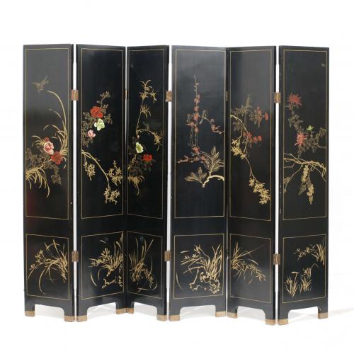 CHINESE SIX LEAF SCREEN, FIRST HALF C20th.