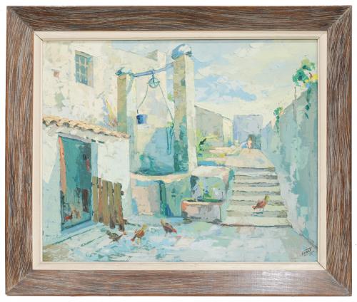 JAUME ICART (1917-?). "Calle con pozo y gallinas".