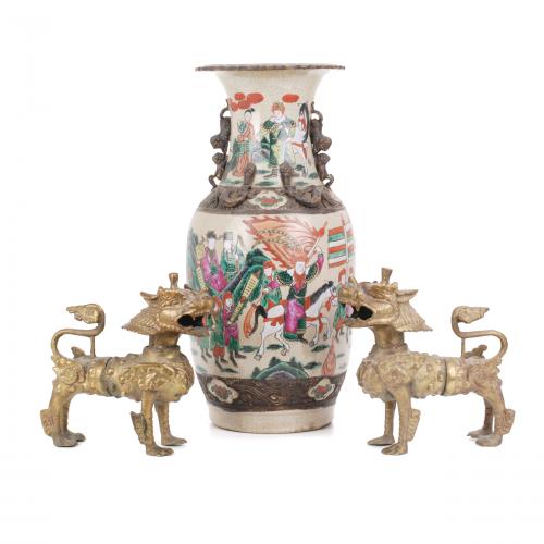 Vase with mark on the base, and chimeras in gilded bronzeVase 43 cm H, chimeras 20 cm H