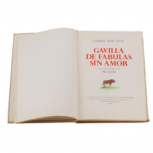 Editorial Papeles De Son Armadans, Colección Príncipe Juan Manuel, Palma De Mallorca, 1962.Textos de Camilo José Cela con 32 ilustraciones de Pablo Picasso sobre papel especial "picasso" creado por la empresa Guarro, con la doble filigrana del sol y la gavilla en las esquinas. Encuadernación en arpillera.Ejempla 876/2000.Presenta pequeñas manchas de óxido en el interior de las tapas.36 x 26 cms.