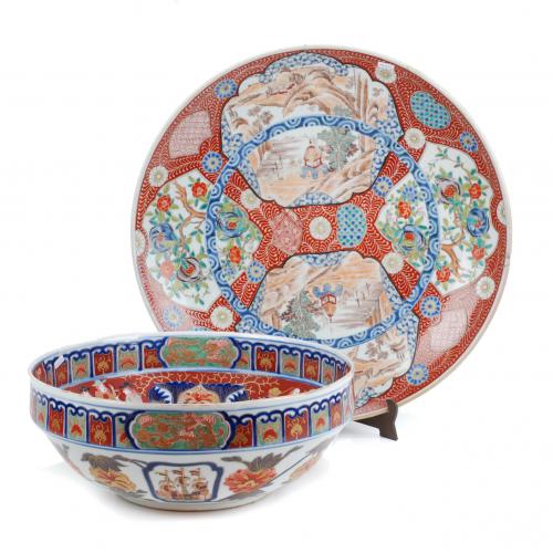 Both with Imari decoration with marks on the baseBowl 46 cm dia., platter 36 cm dia.