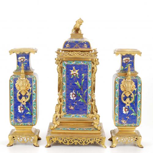 ENGLISH SET WITH CLOCKS AND COUPLE OF VASES, EARLY 20TH CEN