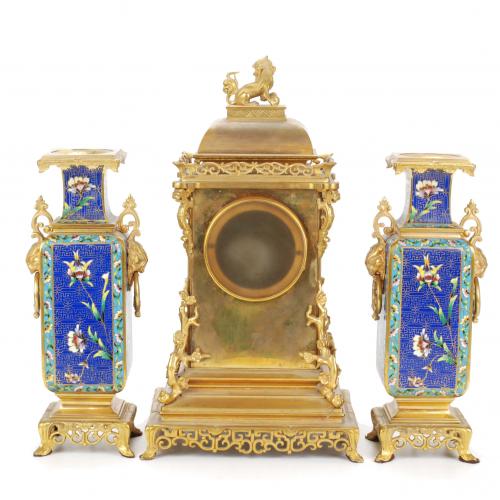 ENGLISH SET WITH CLOCKS AND COUPLE OF VASES, EARLY 20TH CEN