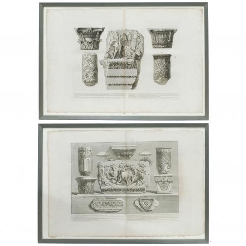 GIOVANNI BATTISTA PIRANESI (1720-1778). PAREJA DE GRABADOS SOBRE FRISOS Y CAPITELES CLÁSICOS.