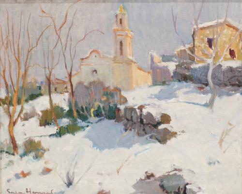 ANTONI SALA HERRERO (1927-2012). "CHURCH IN SNOW".