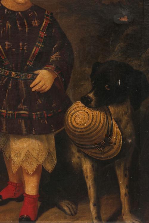 ESCUELA ESPAÑOLA, SIGLO XIX. "NIÑO CON PERRO" , 1855.