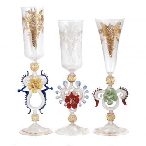 THREE VENETIAN MURANO GLASSES, C20th.