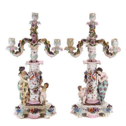 AELTESTE VOLKSTEDTER PORZELLANMANUFAKTUR. PAIR OF CANDLESTICKS, LAST THIRD C19th.