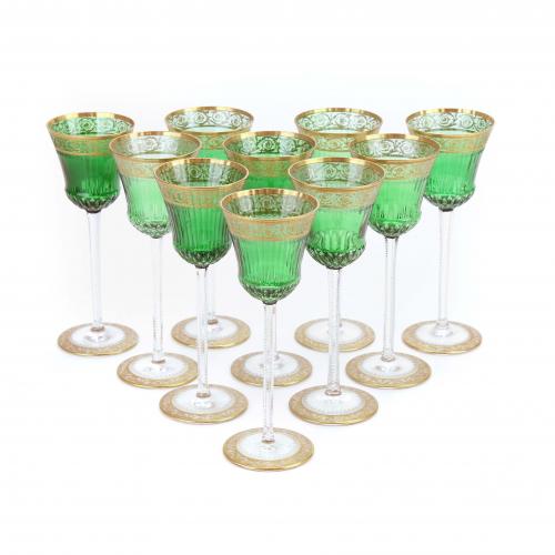 SET OF TEN WINE GLASSES, C20th.