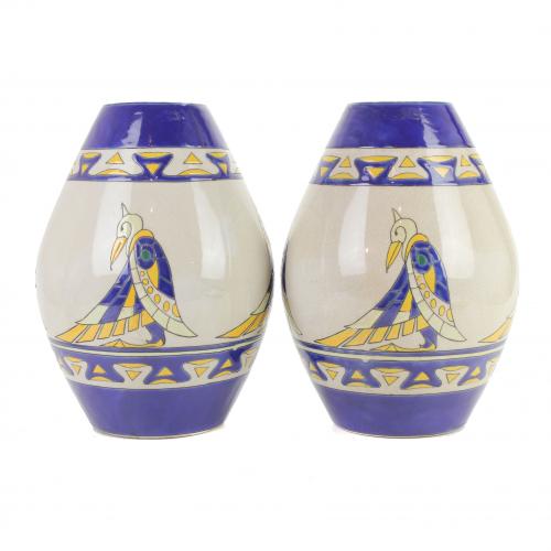 KERALOUVE LALOUVIERE. PAIR OF ART DECO VASES, CIRCA 1940.