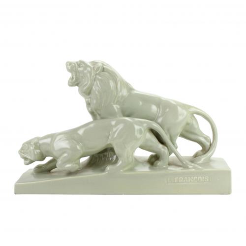 LION AND LIONESS". ART DECO, CIRCA 1930.