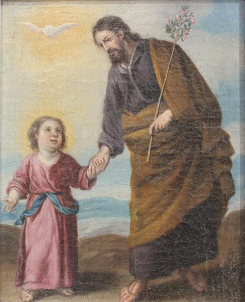 SPANISH SCHOOL, C18th. "SAINT JOSEPH AND CHILD".