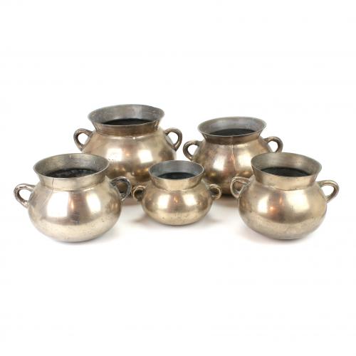 SET OF FIVE CATALAN SAUCEPANS, END C19th.