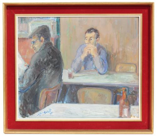 910-JAUME QUERALT (1949). "INTERIOR DE UN CAFÉ", 1975.