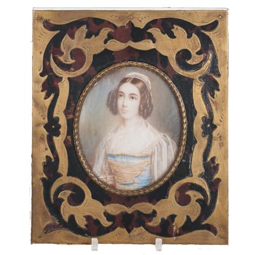 AFTER MODELS OF JOSEPH KARL STIELER (1781-1858). GERMAN MINIATURE, PORTRAIT OF HELENE SEDLMAYR, END C19th.