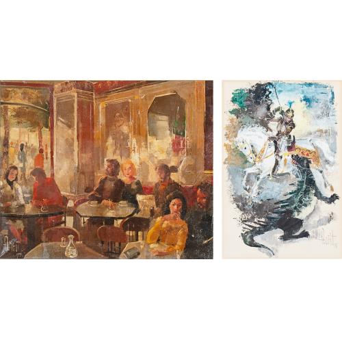 JOSÉ LUIS FLORIT RODERO (1909-2001). "INTERIOR DEL CAFÉ DE LA ÓPERA DE BARCELONA" Y "SAN JORGE".