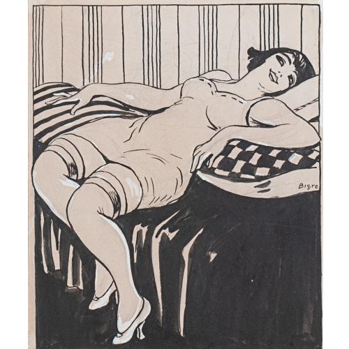 RICARD OPISSO, "BIGRE" (1880-1966).  "YOUNG WOMAN LOUNGING".