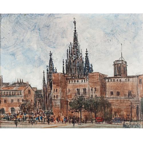 MANUEL MUÑOZ BARBERÁN (1921-2007). "LA PLAZA DE LA CATEDRAL DE BARCELONA".