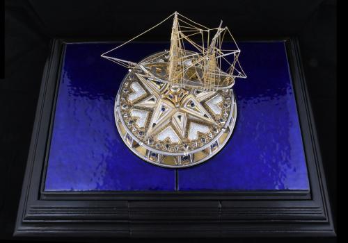 MODEL IN GOLD, DIAMONDS AND SAPPHIRES OF THE FRENCH SHIP "L