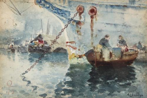 ANDRÉS LARRAGA Y MONTANER (1861-1931). "PORT VIEW" AND "FEM