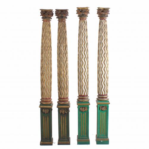 18TH CENTURY SPANISH SCHOOL SET OF FOUR BAROQUE STYLE COLUMNS.