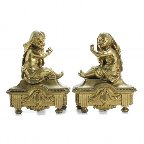 PAIR OF FRENCH FIREPLACE ANDIRONS, LOUIS XVI STYLE, 19TH CENTURY.