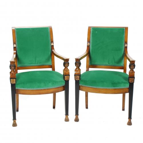 PAIR OF EMPIRE STYLE ARMCHAIRS, FIRST THIRD 20TH CENTURY.