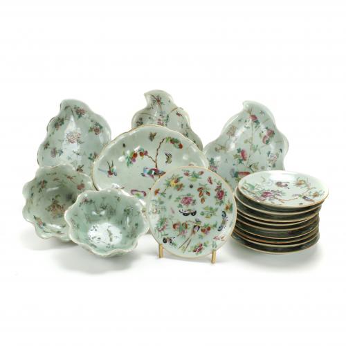 CHINESE CELADON PORCELAIN SET, QING DYNASTY, 19TH CENTURY.