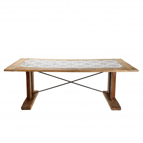 
	RUSTIC TABLE WITH CATALAN TILES, 20TH CENTURY. 
