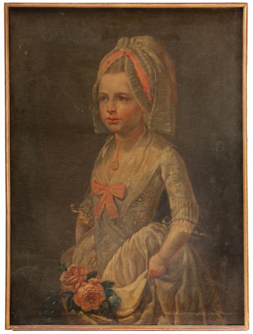 ESCUELA FRANCESA, SIGLO XIX. "NIÑA CON FLORES". 