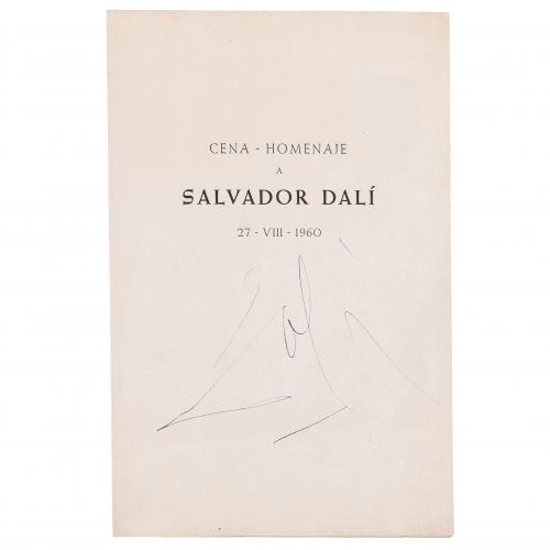 "AUTOGRAPH OF SALVADOR DALÍ ON THE MINUTES OF THE DINNER-HOMAGE DEDICATED TO HIM AT THE ROCAMAR HOTEL IN CADAQUÉS", 27 AUGUST 1960.