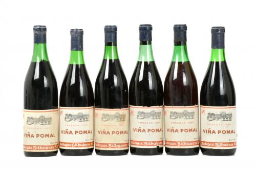 LOTE DE SEIS BOTELLAS DE VINO VIÑA POMAL COSECHA 1963 DE BODEGAS BILBAINAS.