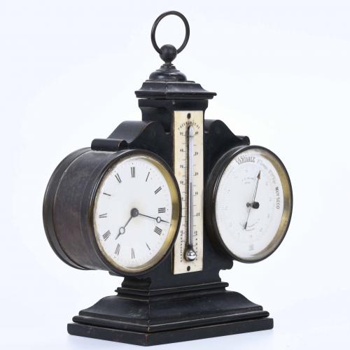 ENGLISH STYLE TABLE CLOCK-THERMOMETER-BAROMETER, 20TH CENTU